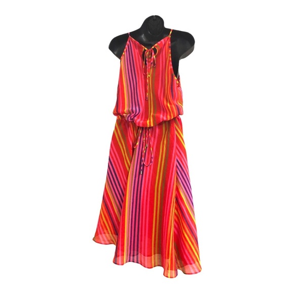 Nine West pink multicolor striped asymmetric belted flowy dress size 4 new‎ - Picture 10 of 15